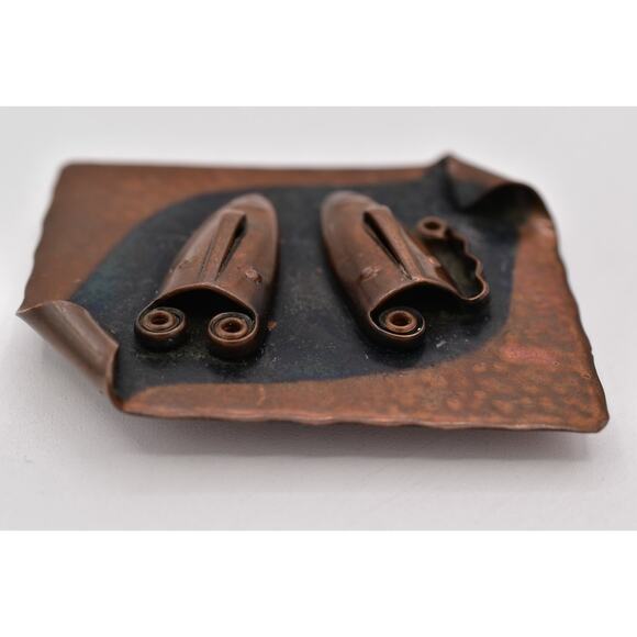 Rebajes Vintage Brazilian Mask Pin Brooch Abstract Copper Signed 1950s BinBP - Picture 8 of 12